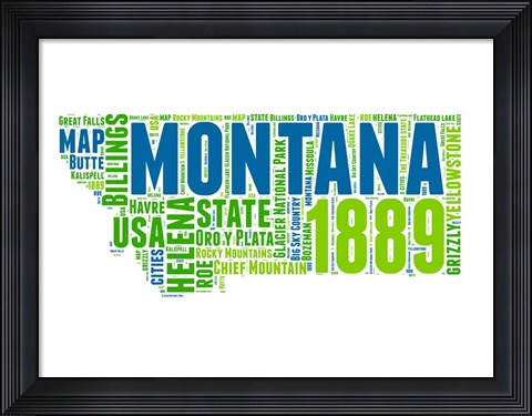 Framed Montana Word Cloud Map Print