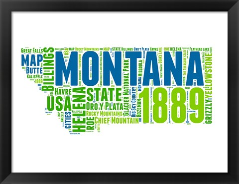 Framed Montana Word Cloud Map Print