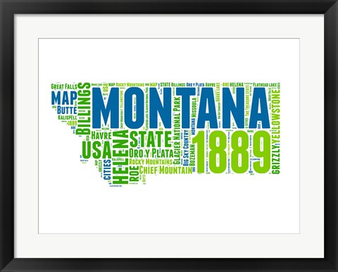 Framed Montana Word Cloud Map Print