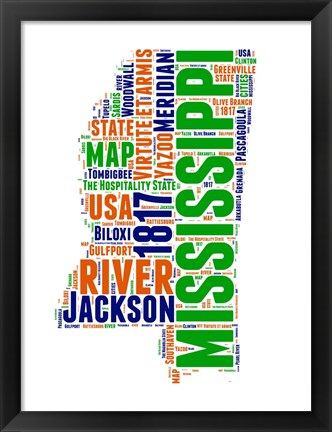 Framed Mississippi Word Cloud Map Print