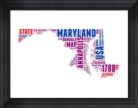 Framed Maryland Word Cloud Map Print