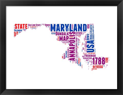 Framed Maryland Word Cloud Map Print