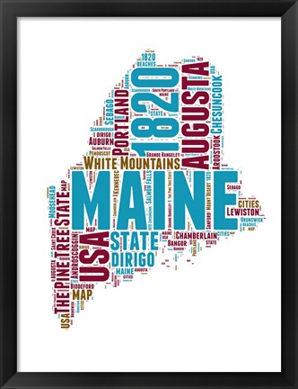 Framed Maine Word Cloud Map Print