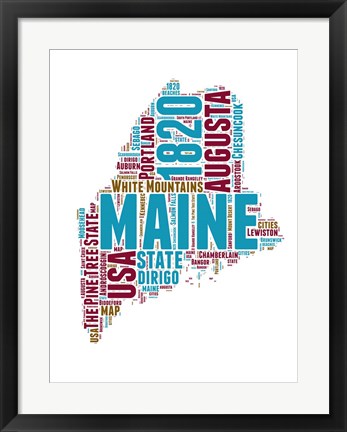 Framed Maine Word Cloud Map Print