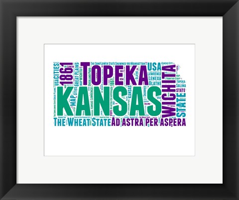 Framed Kansas Word Cloud Map Print