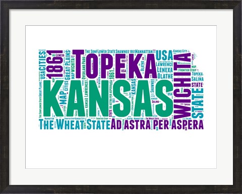 Framed Kansas Word Cloud Map Print