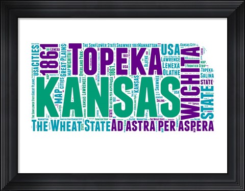 Framed Kansas Word Cloud Map Print