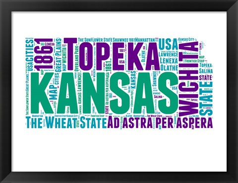 Framed Kansas Word Cloud Map Print