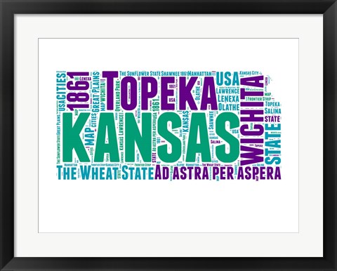 Framed Kansas Word Cloud Map Print