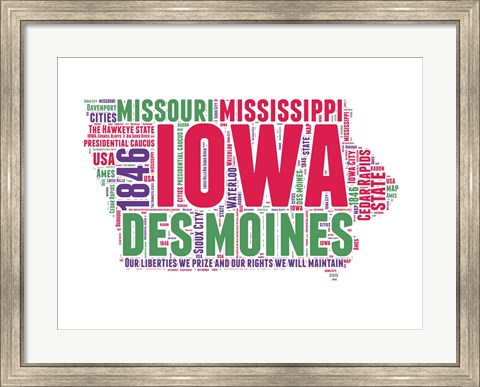 Framed Iowa Word Cloud Map Print