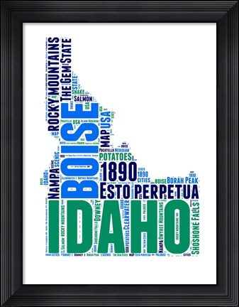 Framed Idaho Word Cloud Map Print