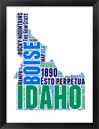 Framed Idaho Word Cloud Map Print