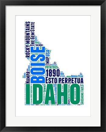 Framed Idaho Word Cloud Map Print