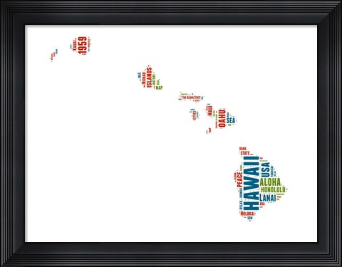 Framed Hawaii Word Cloud Map Print