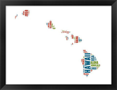 Framed Hawaii Word Cloud Map Print