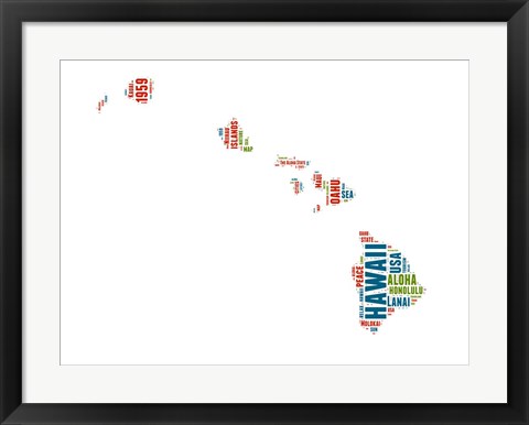 Framed Hawaii Word Cloud Map Print