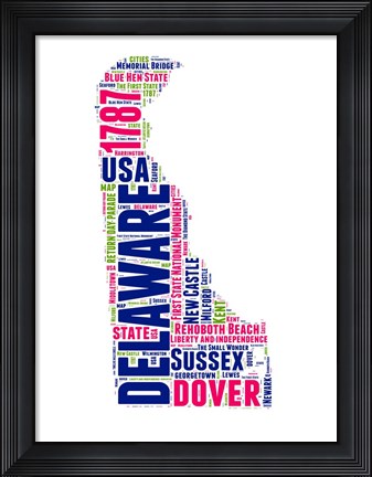 Framed Delaware Word Cloud Map Print