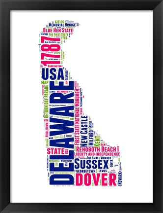 Framed Delaware Word Cloud Map Print