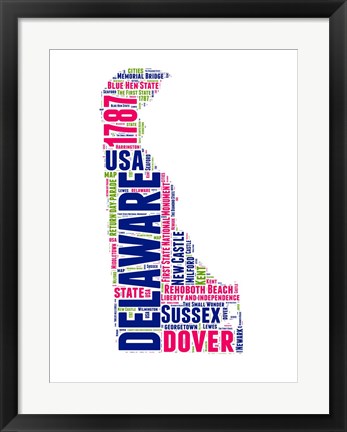 Framed Delaware Word Cloud Map Print