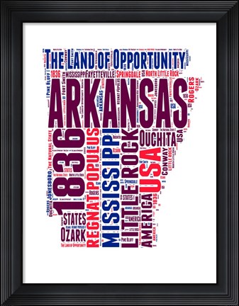 Framed Arkansas Word Cloud Map Print