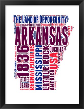 Framed Arkansas Word Cloud Map Print