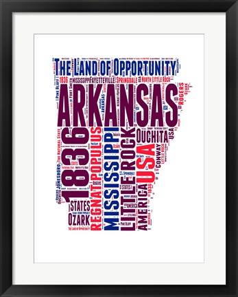 Framed Arkansas Word Cloud Map Print