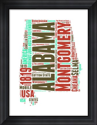 Framed Alabama Word Cloud Map Print