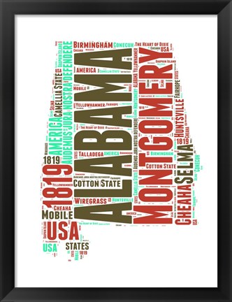 Framed Alabama Word Cloud Map Print