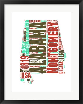 Framed Alabama Word Cloud Map Print