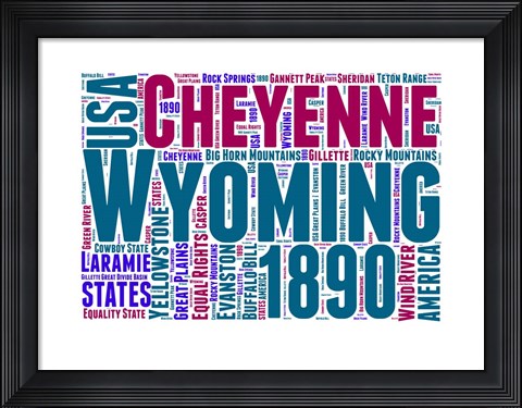 Framed Wyoming Word Cloud Map Print