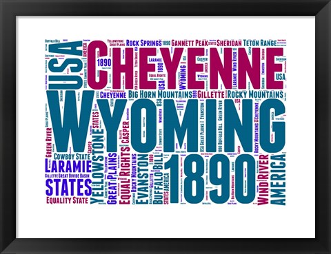 Framed Wyoming Word Cloud Map Print