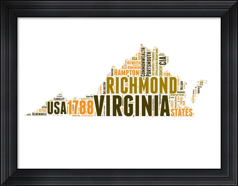 Framed Virginia Word Cloud Map Print