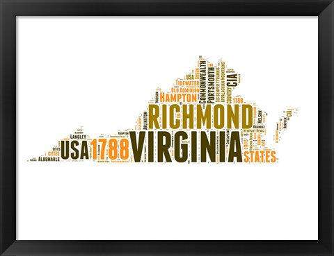 Framed Virginia Word Cloud Map Print