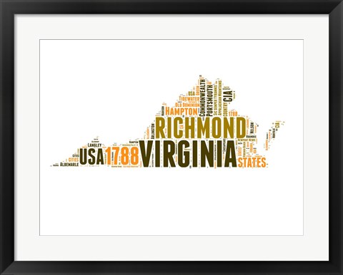 Framed Virginia Word Cloud Map Print