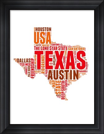 Framed Texas Word Cloud Map Print