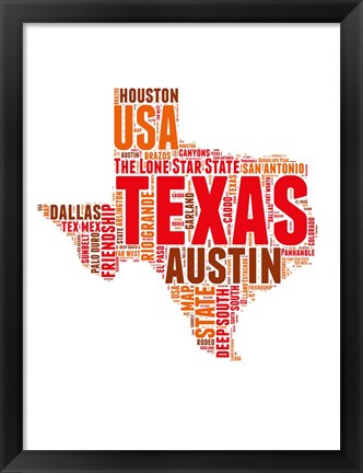 Framed Texas Word Cloud Map Print