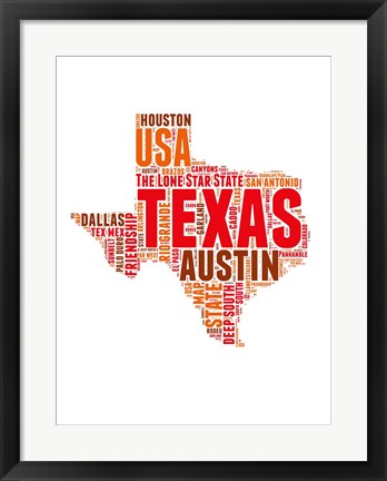 Framed Texas Word Cloud Map Print