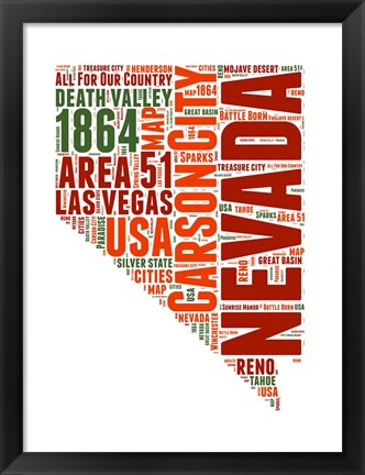 Framed Nevada Word Cloud Map Print