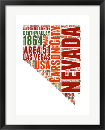 Framed Nevada Word Cloud Map Print