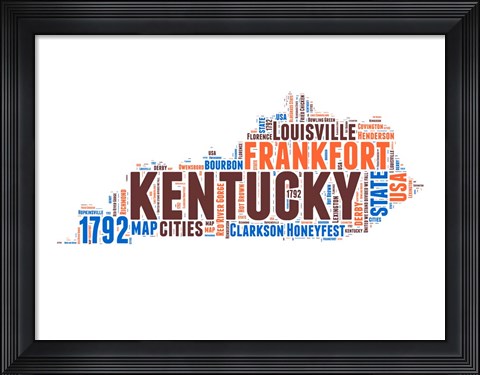 Framed Kentucky Word Cloud Map Print