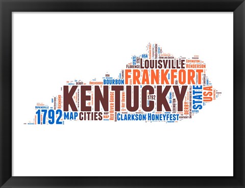 Framed Kentucky Word Cloud Map Print