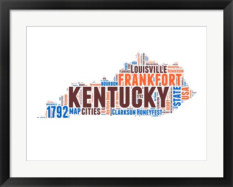 Framed Kentucky Word Cloud Map Print