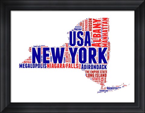 Framed New York Word Cloud Map Print