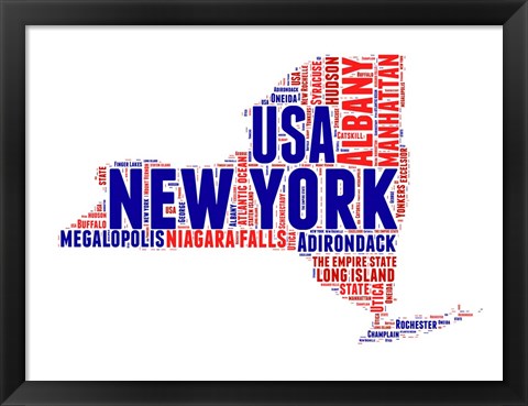 Framed New York Word Cloud Map Print