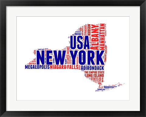 Framed New York Word Cloud Map Print