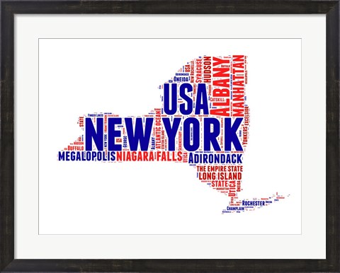 Framed New York Word Cloud Map Print