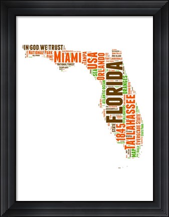 Framed Florida Word Cloud Map Print