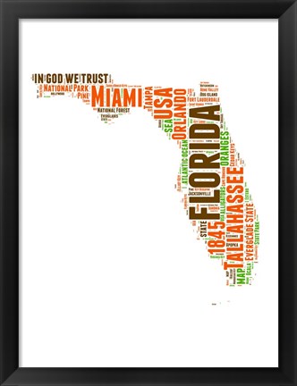 Framed Florida Word Cloud Map Print