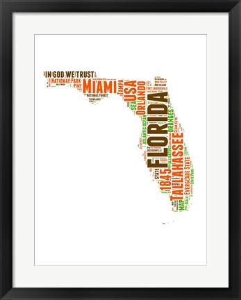 Framed Florida Word Cloud Map Print