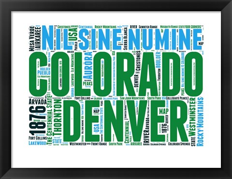 Framed Colorado Word Cloud Map Print